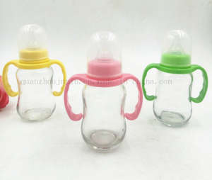 OEM Print Logo Baby Glass Feeding Bottle with Pacifier Handle